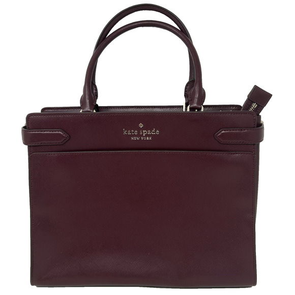 Kate Spade Staci Large Satchel Leather Burgundy Crossbody Strap Double Handles - Picture 1 of 11